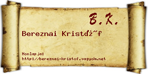 Bereznai Kristóf névjegykártya