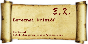 Bereznai Kristóf névjegykártya